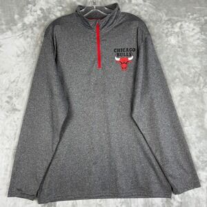 UNK NBA Chicago Bulls Mens Large Quarter Zip Pullover Heather Gray Red Logo